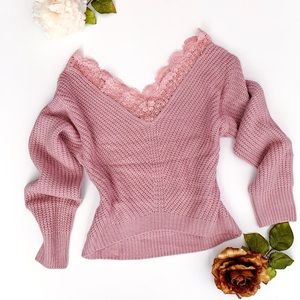 Pink Lace Knit Top Size Medium/Large